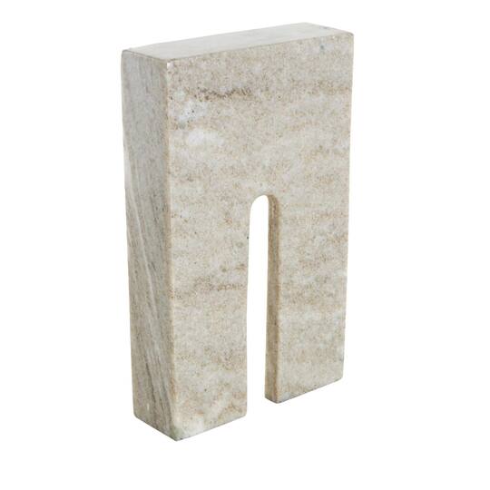 10.75" White & Beige Marble Geometric Rectangular Sculpture with Arched Groove Interior